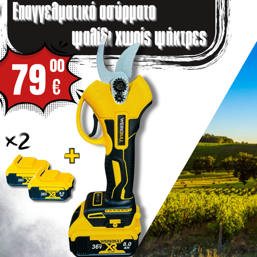 Professional WerkBull Ψαλίδι Κλαδέματος με 2 Μπαταρίες 36V 8Ah